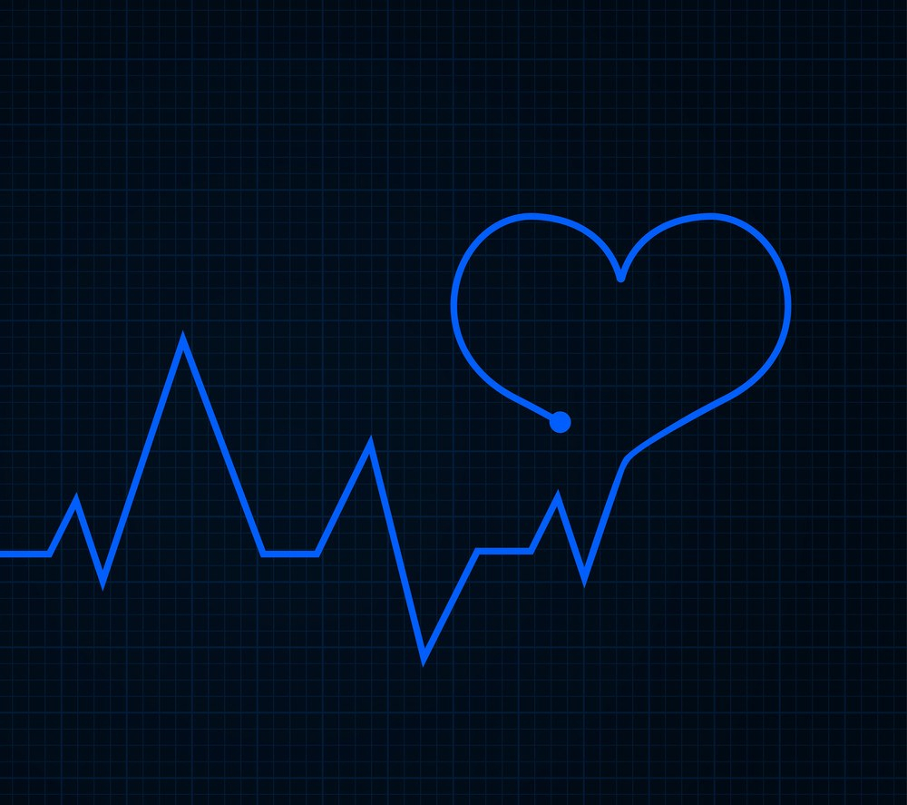 Heartbeat. Cardiogram graph. Blue line in heart shape